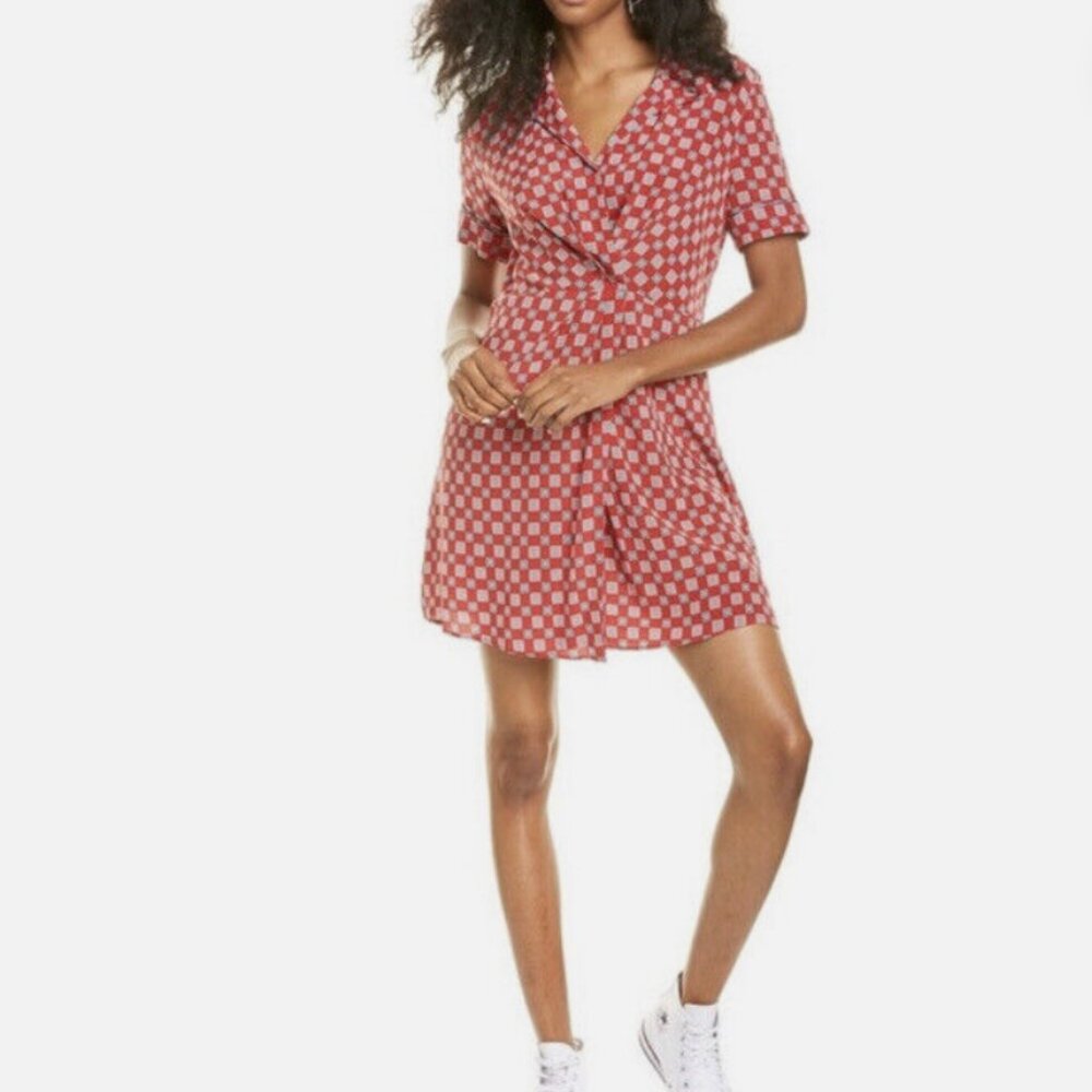 Sandro Red Geometric Print Silk Mini Dress Size 4